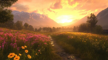 Serenity in a Wildflower Meadow at Golden Hour