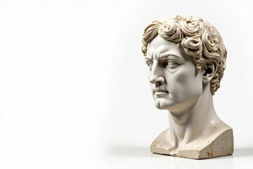 Obraz premium Crisp white background featuring weathered Roman statue fragment, vintage, art