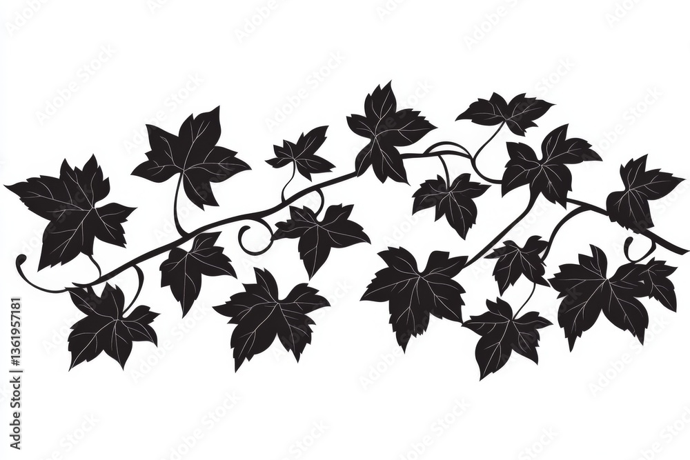 Poster decorative black ivy leaves on a white background creating a striking visual contrast in a minimalis
