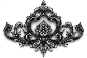 Intricate black and white decorative design showcasing floral motifs and elegant curves in classical style