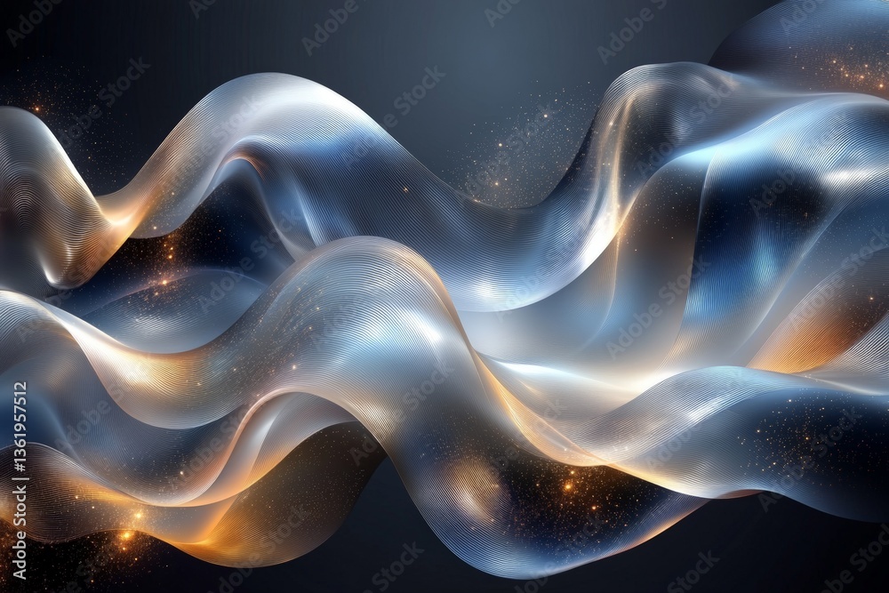 Poster Abstract waves flow elegantly through a cosmic background, creating a serene and futuristic atmosphere