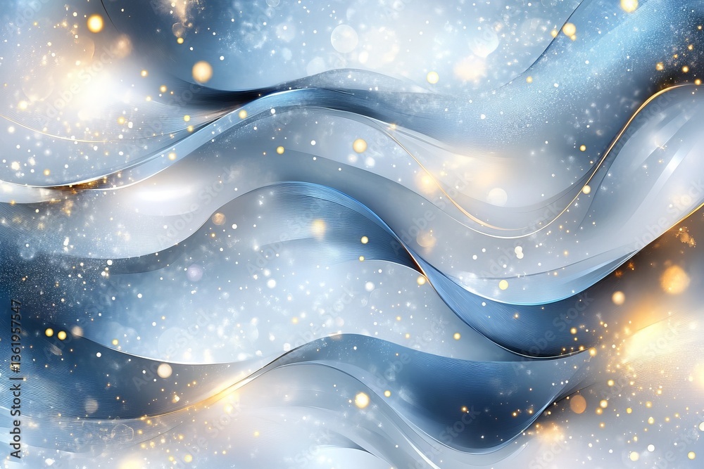 Aufkleber Swirling blue and silver abstract design with shimmering lights and flowing shapes in a dreamy atmosphere