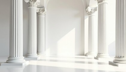 Fototapeta premium Elegant Roman columns against a pristine white backdrop, classic, white