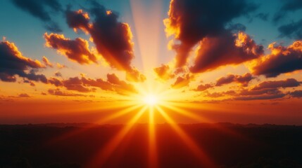 Fototapeta premium Golden rays of light dramatically breaking through dark clouds, crafting an ethereal scene perfect for spiritual and nature themes