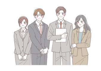 並んでいるビジネスチームメンバーのイラスト