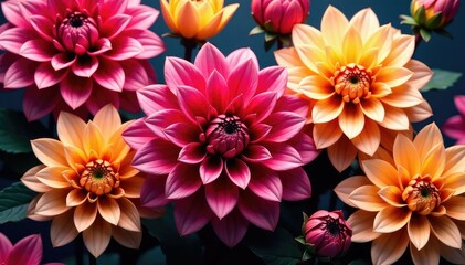 Obraz premium Intricate dahlia blooms, vibrant hues, lush petals , pattern, nature pattern