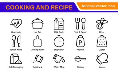 Premium Cooking and Recipe Icons &ndash; Line, Outline, Minimal, Vector &ndash; Kitchen, Chef, Food, Baking, Restaurant UI Icons