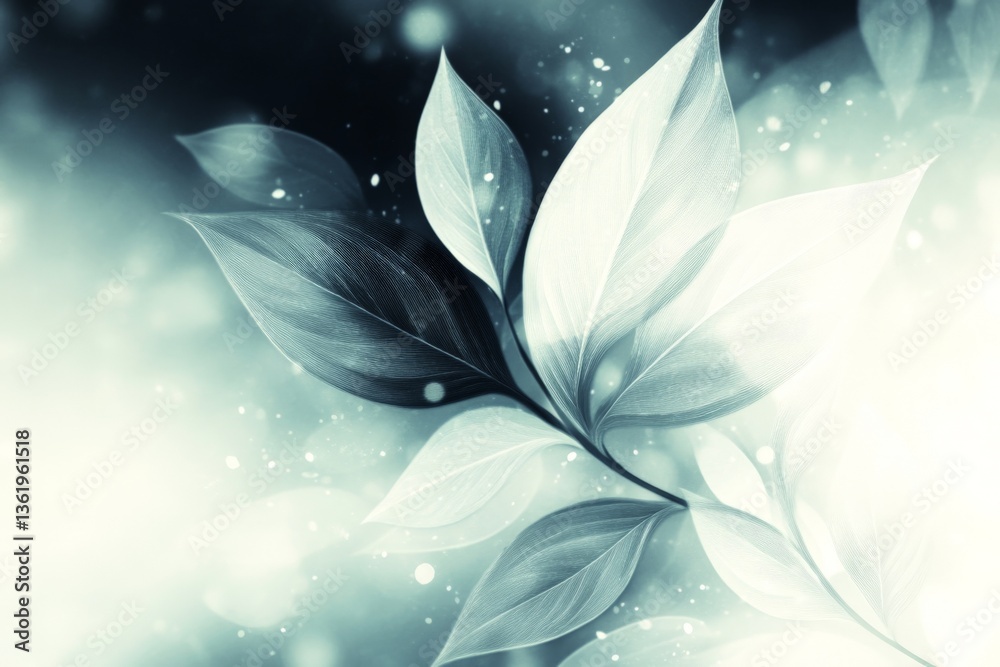 Poster Soft glowing leaves create an ethereal atmosphere in a dreamy background during twilight hours