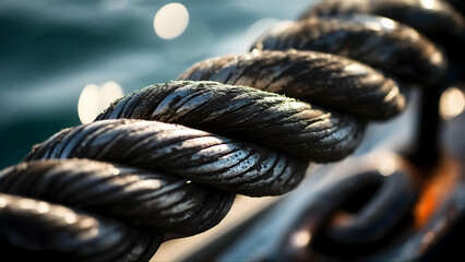 Abstract Marine Composition Close-Up Texture of Boat Hull Water Ripples Buoy Chains Macro Lens Creative Lighting Artistic Abstract