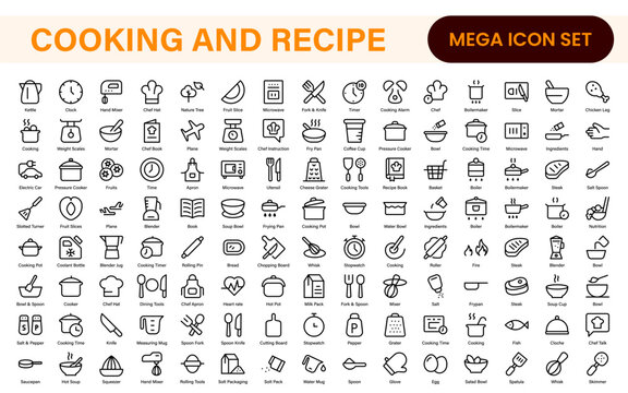 Premium Cooking and Recipe Icons – Line, Outline, Minimal, Vector – Kitchen, Chef, Food, Baking, Restaurant UI Icons