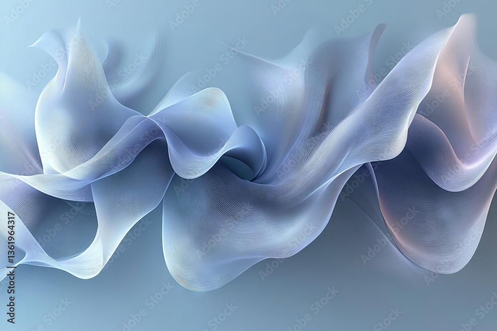 Poster Soft flowing layers of translucent fabric create an abstract design with soothing blue tones and gentle curves