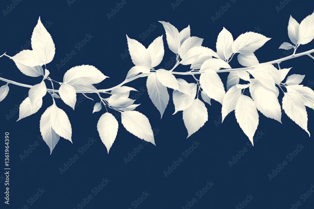 Aufkleber Leaves and branches intertwine creating a delicate pattern against a deep blue background in a serene artistic display