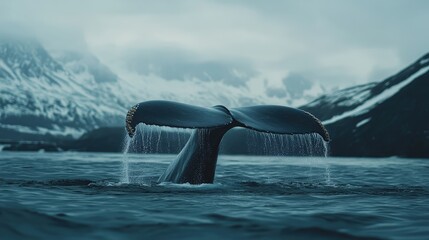 Obraz premium The rhythmic movement of a blue whale flukes propels it forward, a marvel of nature's design