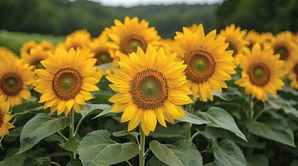 Obraz premium Vibrant sunflowers in a field.