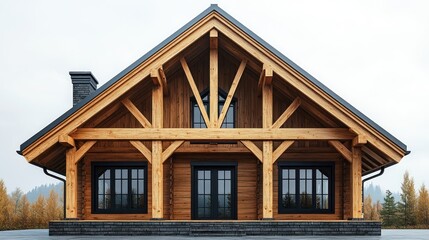 Obraz premium Rustic Wooden Cabin Architecture: A Modern Timber Home Design