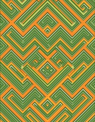 Abstract green and yellow geometric maze pattern design