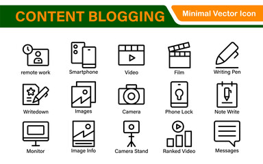 Content Blogging Line icon set. Post, social media, community, content, website, sharing, create, opinion. Business concept. Web vector infographic in outline icon style.