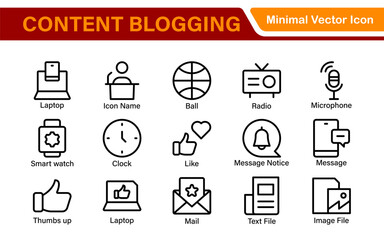 Fototapeta premium Content Blogging Line icon set. Post, social media, community, content, website, sharing, create, opinion. Business concept. Web vector infographic in outline icon style.