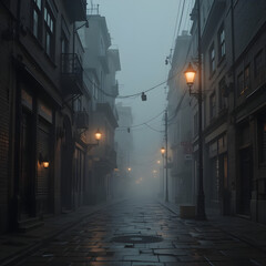 Dark and Foggy City Alley – Mysterious Urban Atmosphere