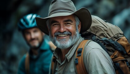 Obraz premium Hiking Men with Smiling, and Adventure.