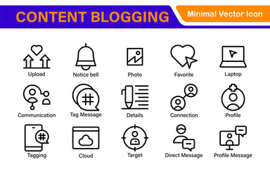 Content Blogging Line icon set. Post, social media, community, content, website, sharing, create, opinion. Business concept. Web vector infographic in outline icon style.