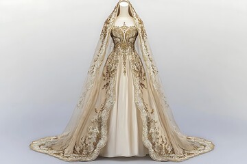 3D Luxurious Champagne Gold Abaya with Ornate Embroidery