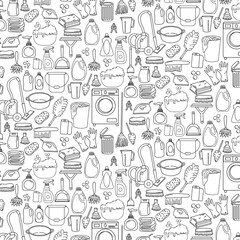 Cleaning doodle element icon seamless pattern