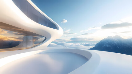 Fototapeta premium Futuristic Architectural Oasis Above the Clouds