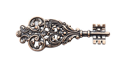 Vintage ornate key with intricate designs.