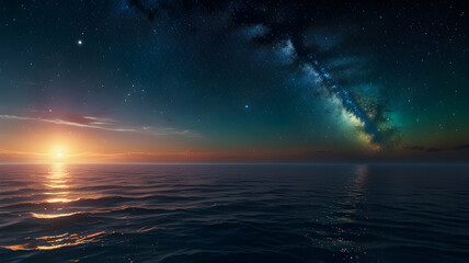 Stunning Ocean Sunset with Milky Way"
