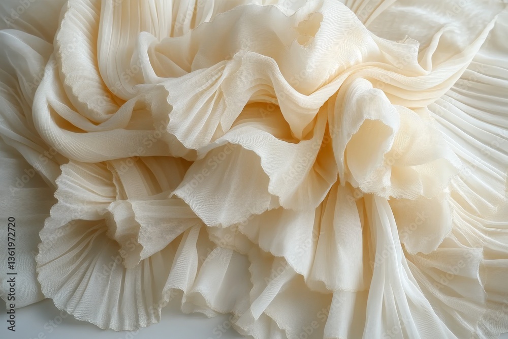 Poster pleated fabric in soft cream color drapes elegantly on a surface