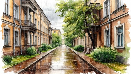 Obraz premium Saint Petersburg after the rain illustration watercolor, generated by AI