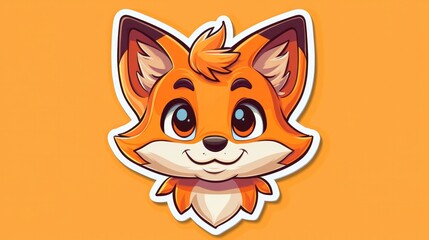Obraz premium Pixel art illustration of an orange fox with large eyes and a cheerful expression against a muted orange background. The image is simple and charming