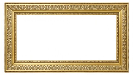 Rectangle vintage gold frame for web presentation, horizontal border in oriental style, png with transparent background