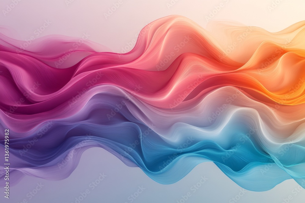 Fototapete Vibrant abstract waves flow in a gradient of colors in a digital artwork showcasing fluid motion and harmony