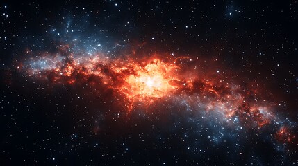 Fototapeta premium Fiery nebula in deep space with vibrant colors and stars.