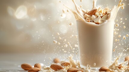 A glass of milk with a splash of almond milk on top