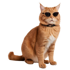 Cool cat with stylish sunglasses isolated on a transparent background.

