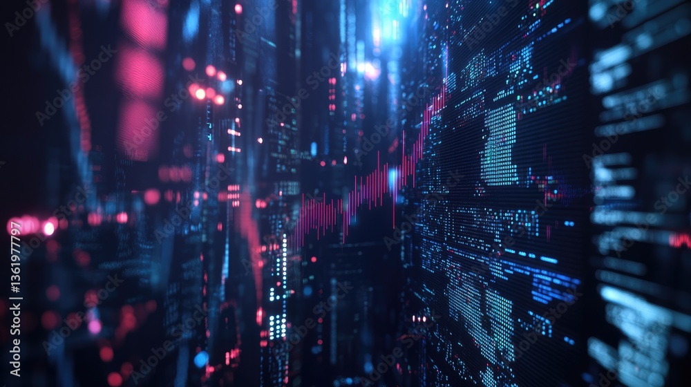 Poster abstract digital landscape showcasing data visualization with glowing graphs and futuristic elements