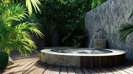 Serene Tropical Hot Tub Oasis: Luxurious Relaxation in a Lush Garden Setting