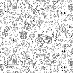 Happy easter doodle design seamless pattern