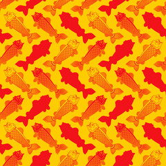 Koi Carp pattern seamless. Japanese Goldfish background
