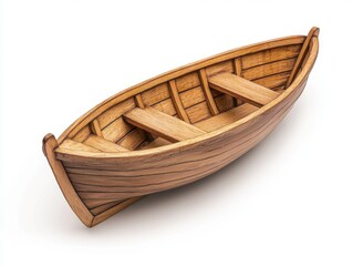 Obraz premium Detailed Wooden Model Rowboat on White Background