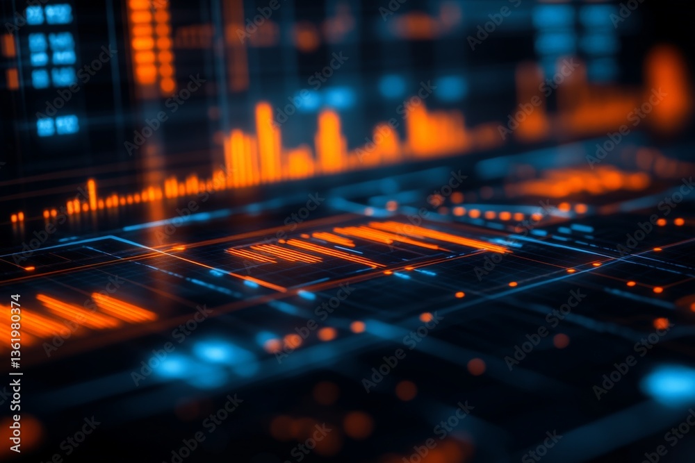 Leinwandbilder abstract digital display showing vibrant orange and blue data visualization at dawn