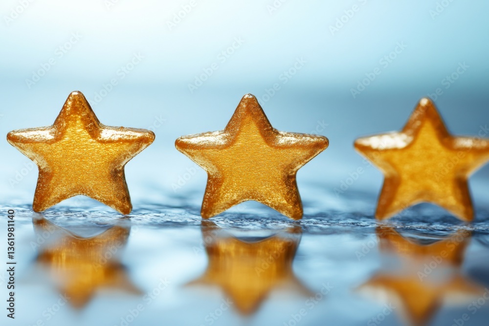 Aufkleber three golden star-shaped candies arranged in a row with a soft focus background highlighting their g