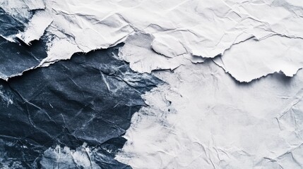 Fototapeta premium A close-up view of crumpled black and white paper textures, showcasing intricate folds and shadows, ideal for backgrounds