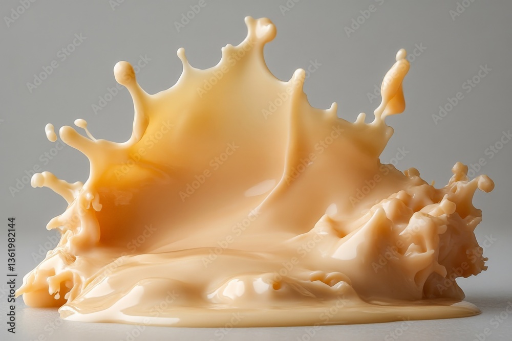 Poster Fluid motion of cream splashing on a surface captured in detail in a neutral background setting