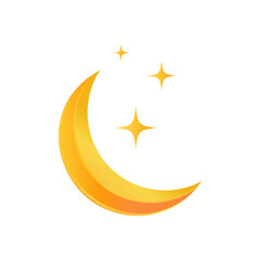 Gold moon with stars, isolated on a transparent background. Decorative element. Vector illustration.