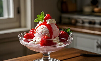 ice cream with strawberries