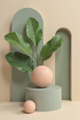 Easter Eggs on Green Podium with Plant